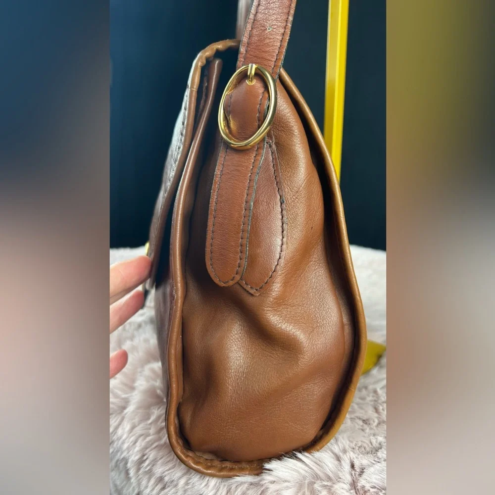 Lanvin Brown Leather Shoulder Bag Jeanne & Marguerite Mother & Child Logo Vtg._5